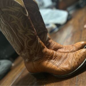 TONY LAMA 05001 BLACK LABEL QUILL OSTRICH WESTERN COGNAC COWBOY 8.5 1/2 D